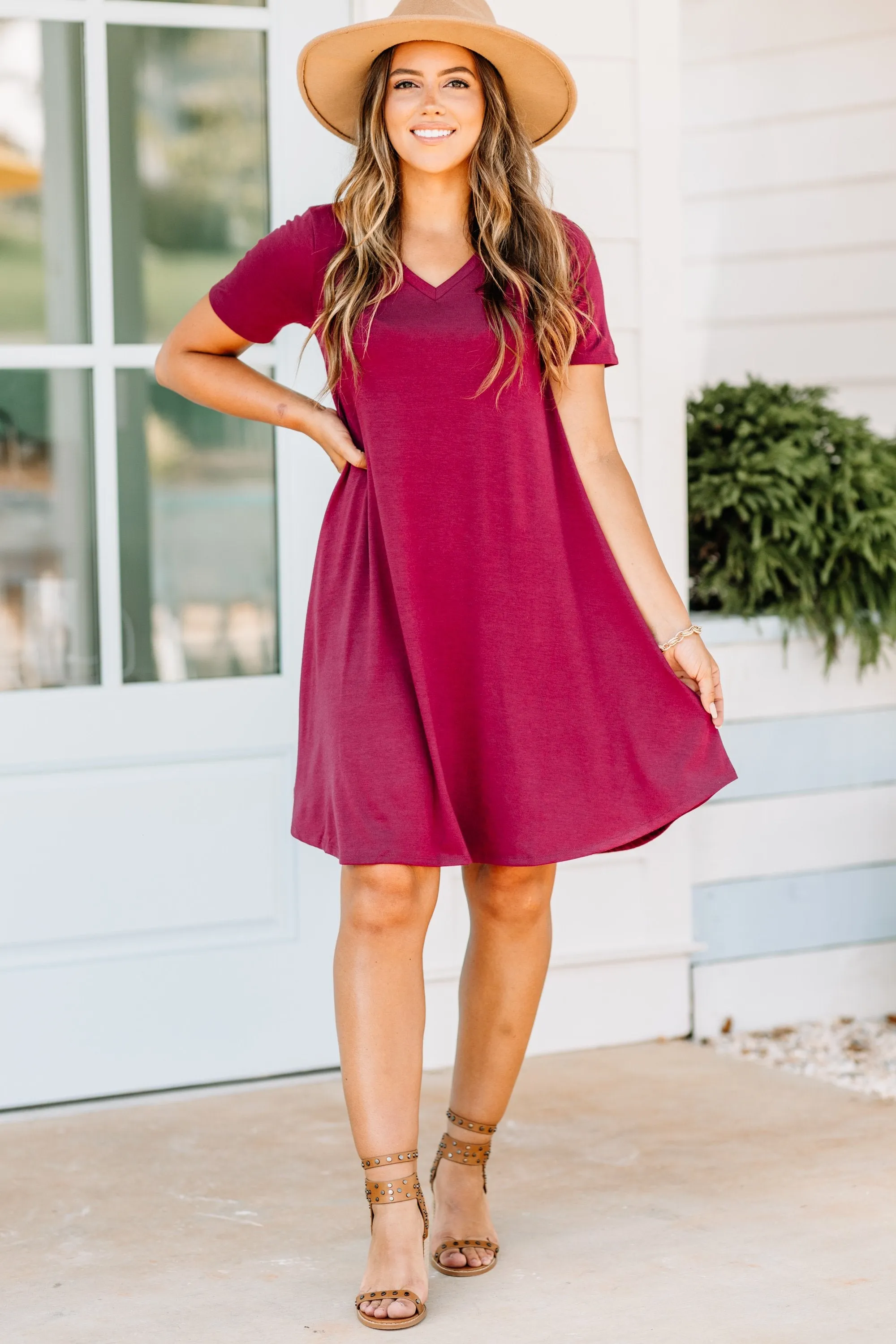 Lean On Me Wine Red T-shirt Dress