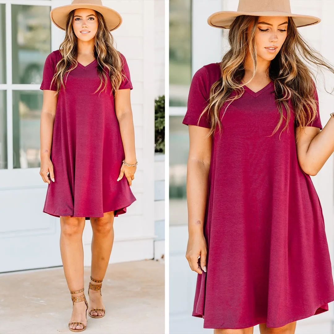 Lean On Me Wine Red T-shirt Dress