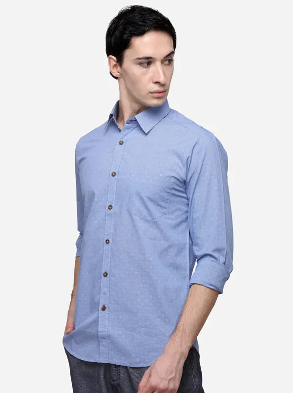 Light Blue Regular Fit Printed Casual Shirt | Greenfibre