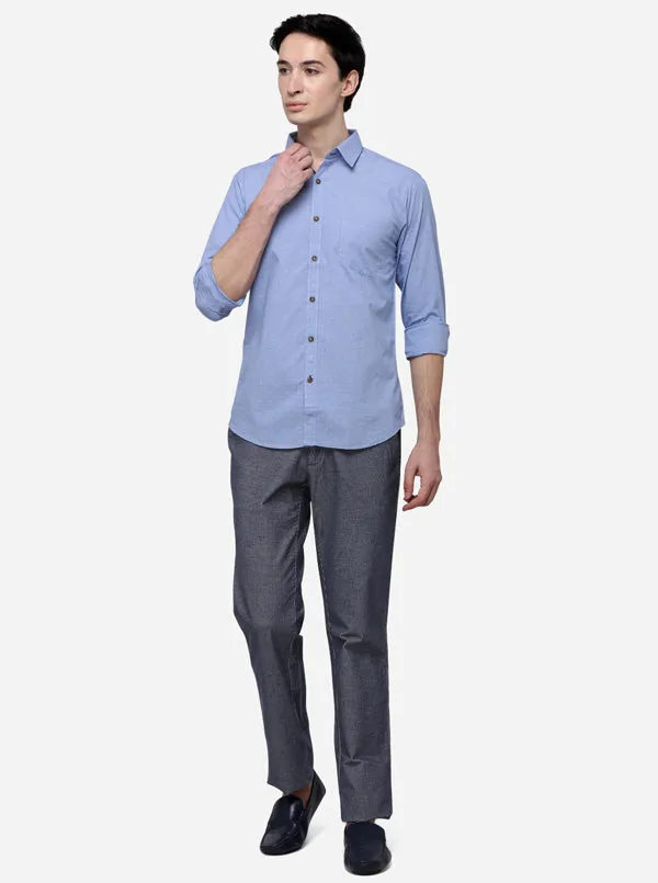 Light Blue Regular Fit Printed Casual Shirt | Greenfibre