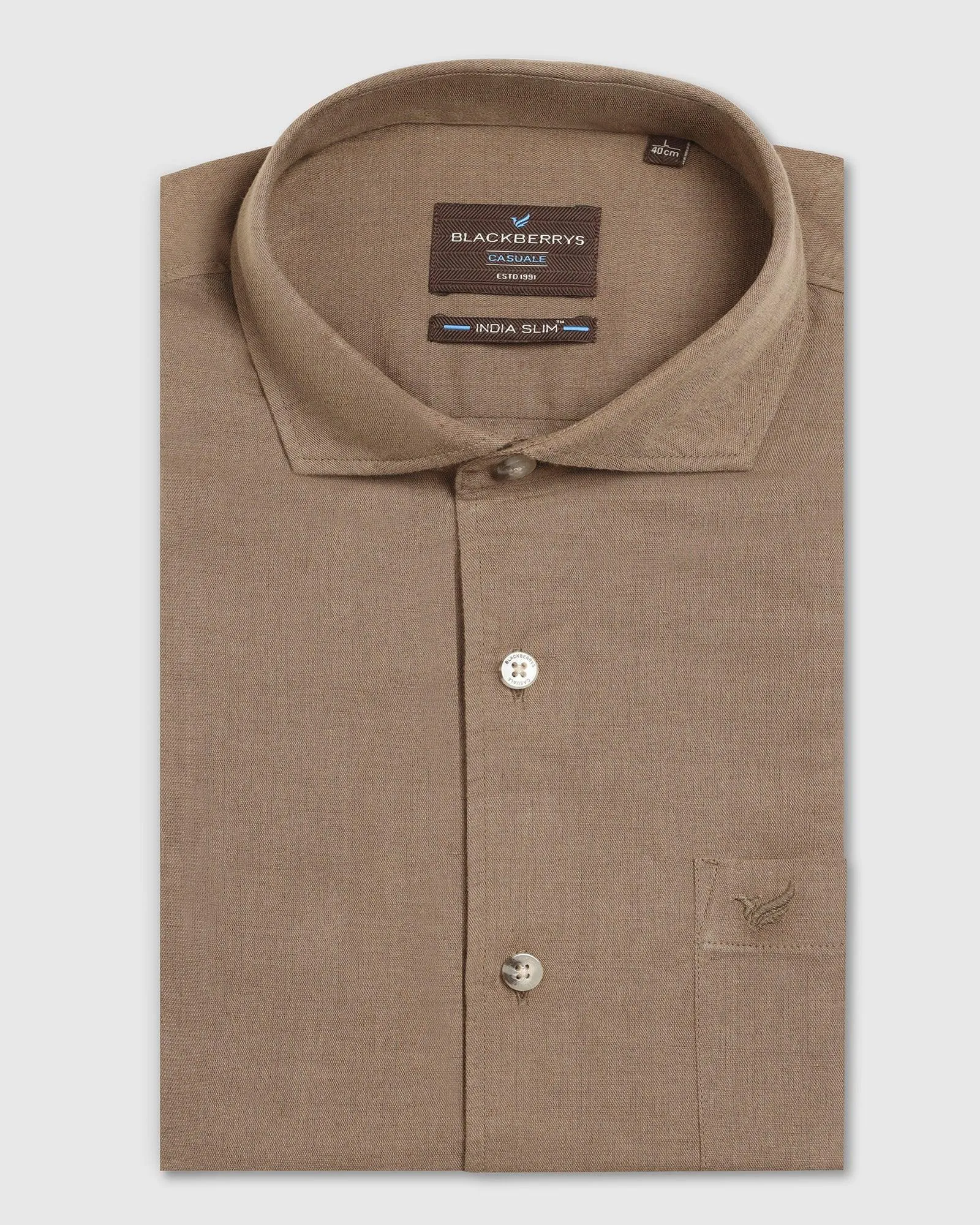 Linen Casual Olive Solid Shirt - Salmon