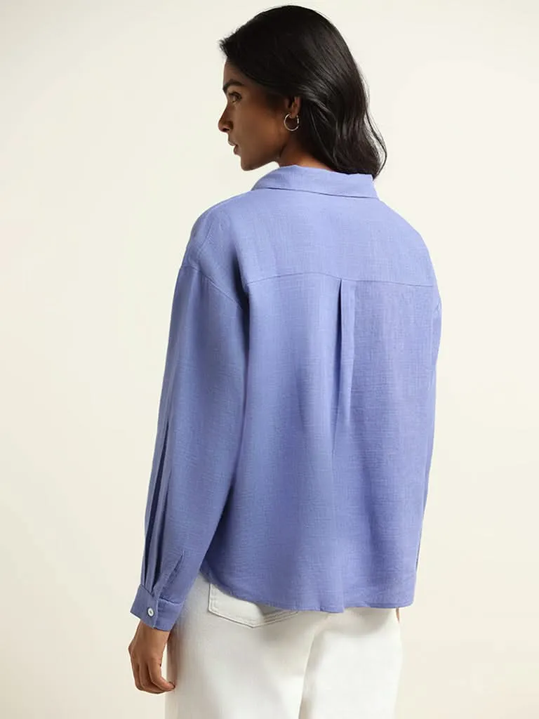 LOV Lavender Plain Blended Linen Shirt