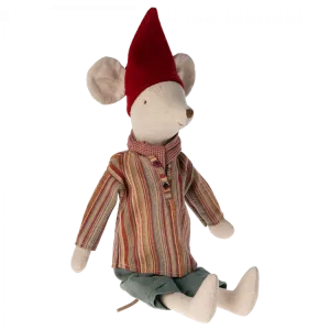 Maileg Medium Boy Mouse with Red Stripey Top new