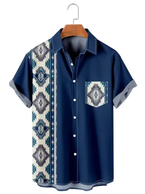 Men's Simple Ethnic Pattern Patchwork Casual hawaiian Shirt