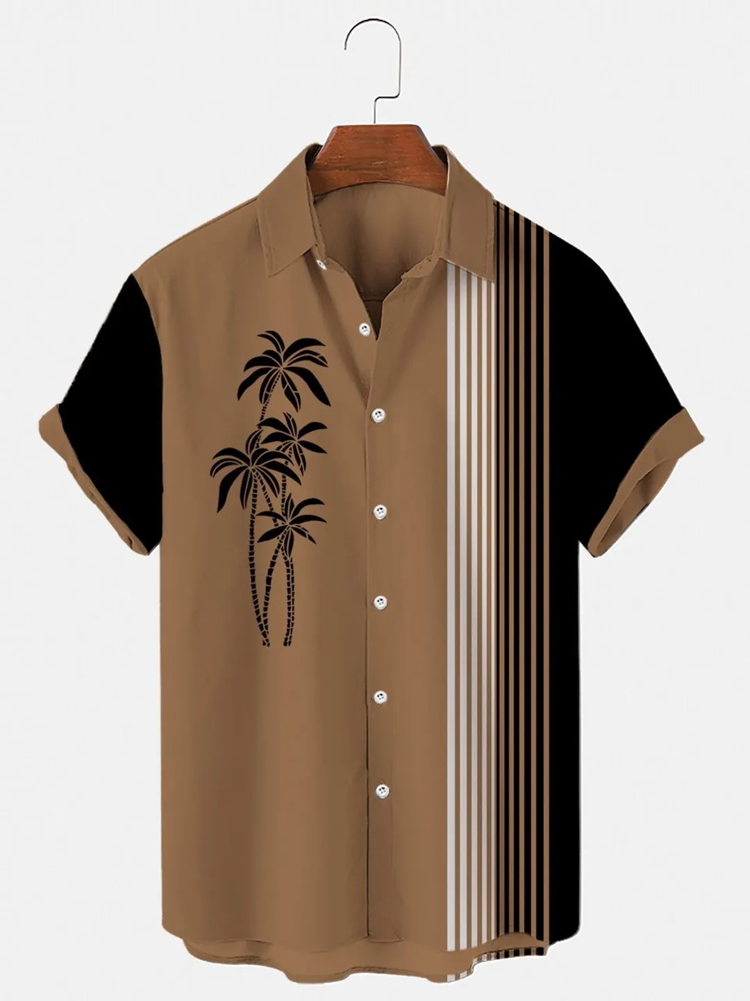 Men's Simple Hawaiian Coconut Stripe Patchwork Casual Shirt