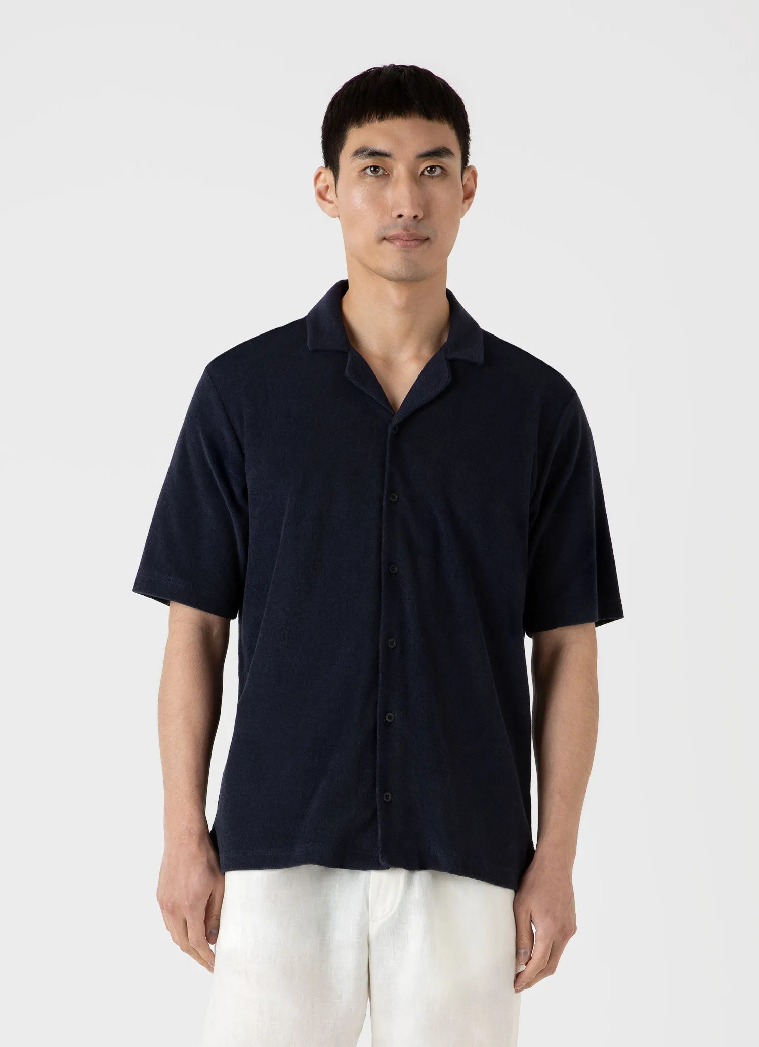 Men's Towelling Camp Collar Shirt in Navy