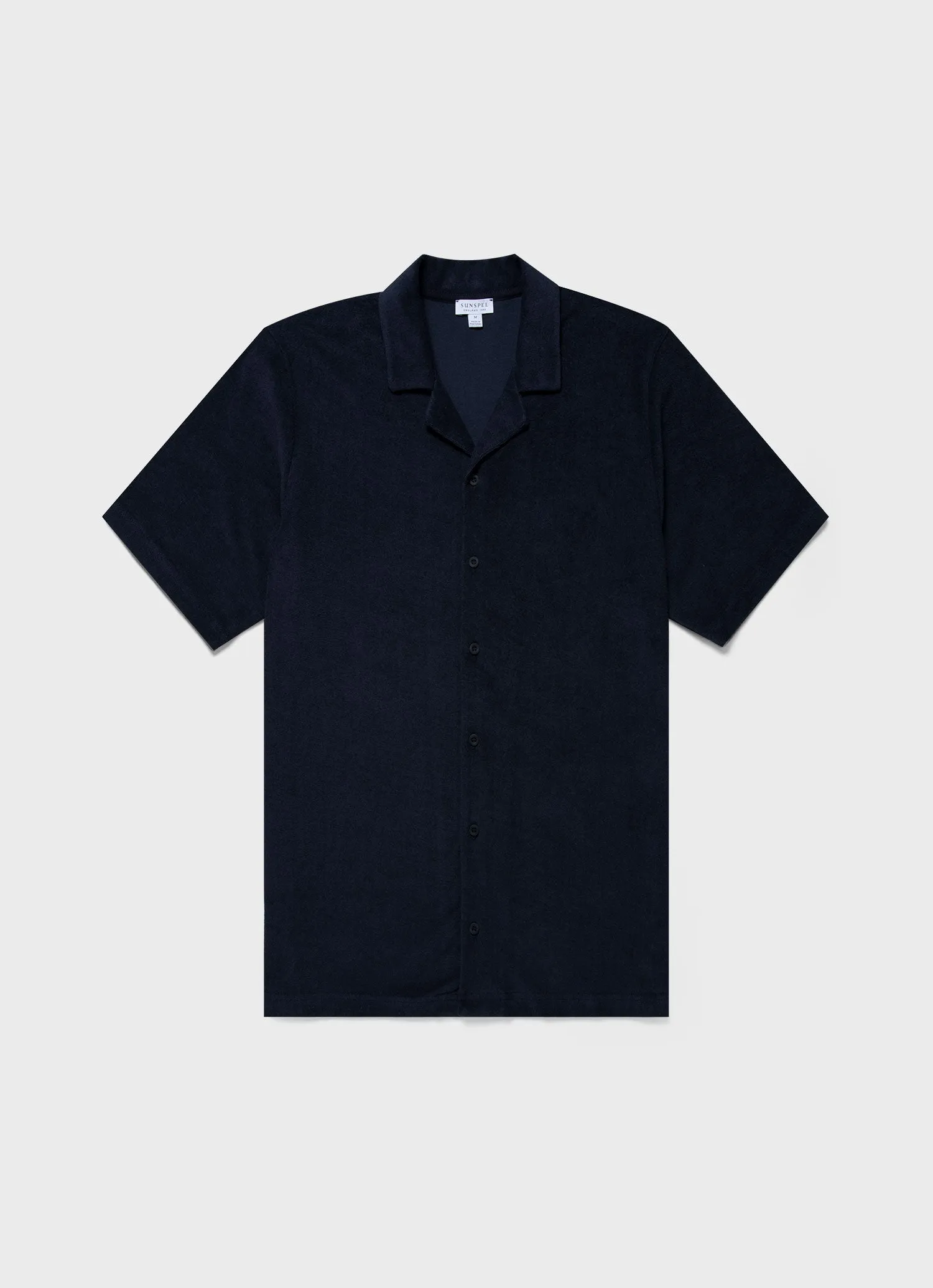 Men's Towelling Camp Collar Shirt in Navy