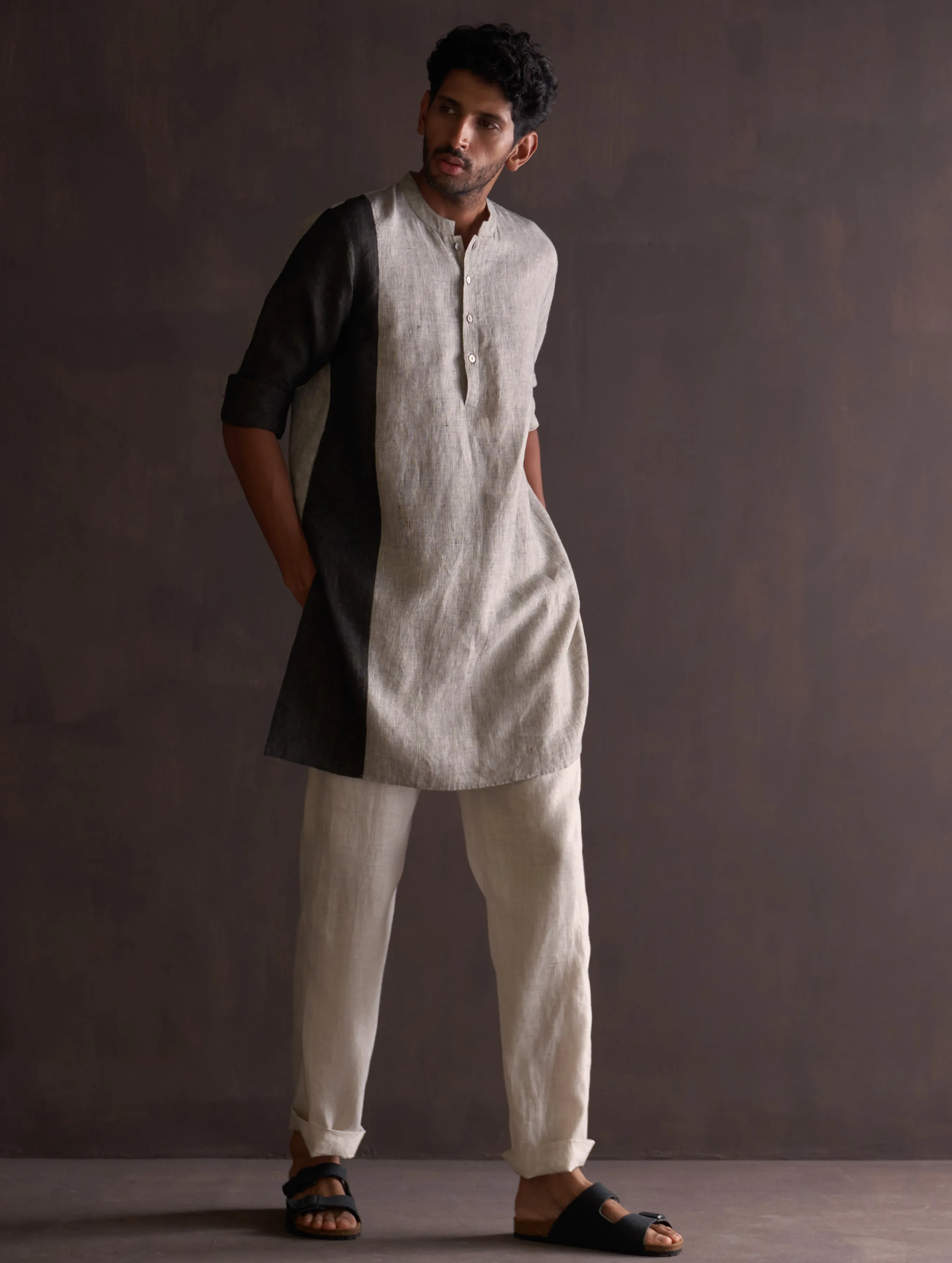 Minsu Color-Blocked Kurta Set - Grey