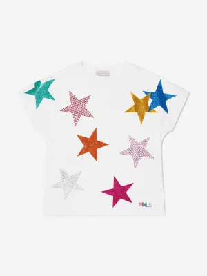 Monnalisa Girls Glitter Stars T-Shirt in White