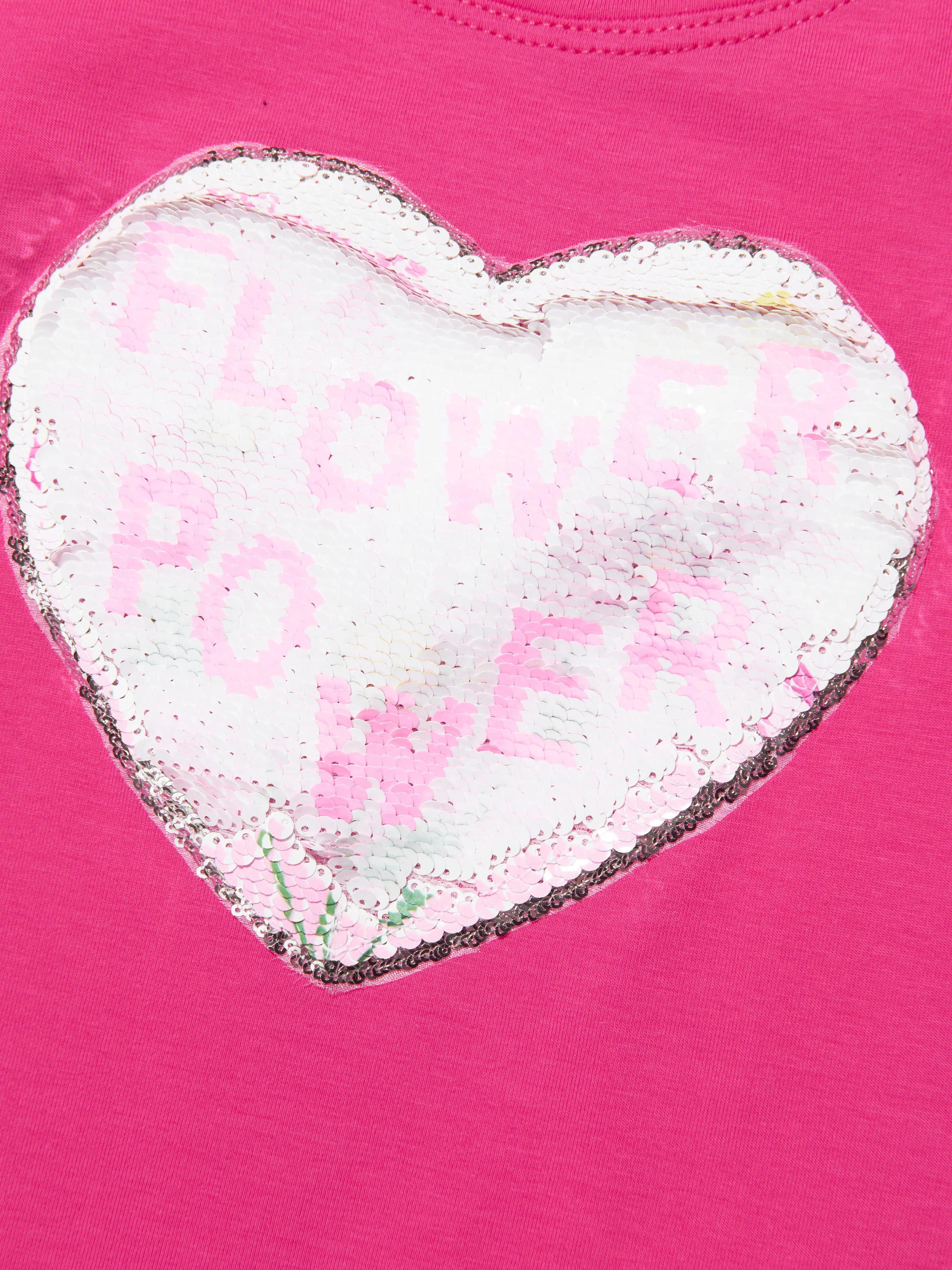 Monnalisa Girls Sequin Floral Heart T-Shirt in Pink