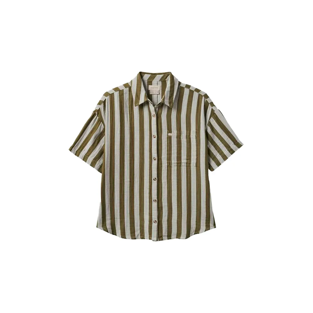 Mykonos Stripe Boyfriend S/S Woven Shirt Military Olive