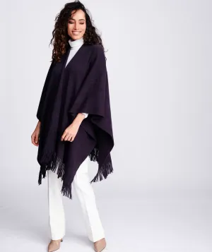 Navy Fine Ribbed Fringed Wrap for Layering