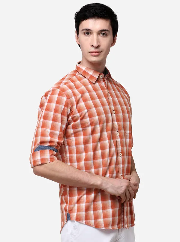 Orange Regular Fit Checked Casual Shirt | Greenfibre