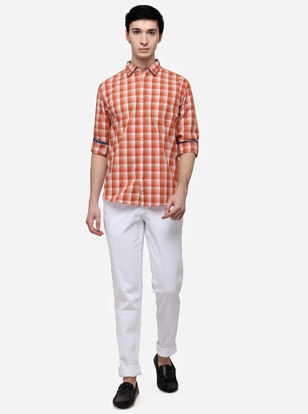 Orange Regular Fit Checked Casual Shirt | Greenfibre