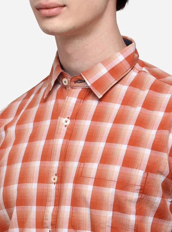 Orange Regular Fit Checked Casual Shirt | Greenfibre