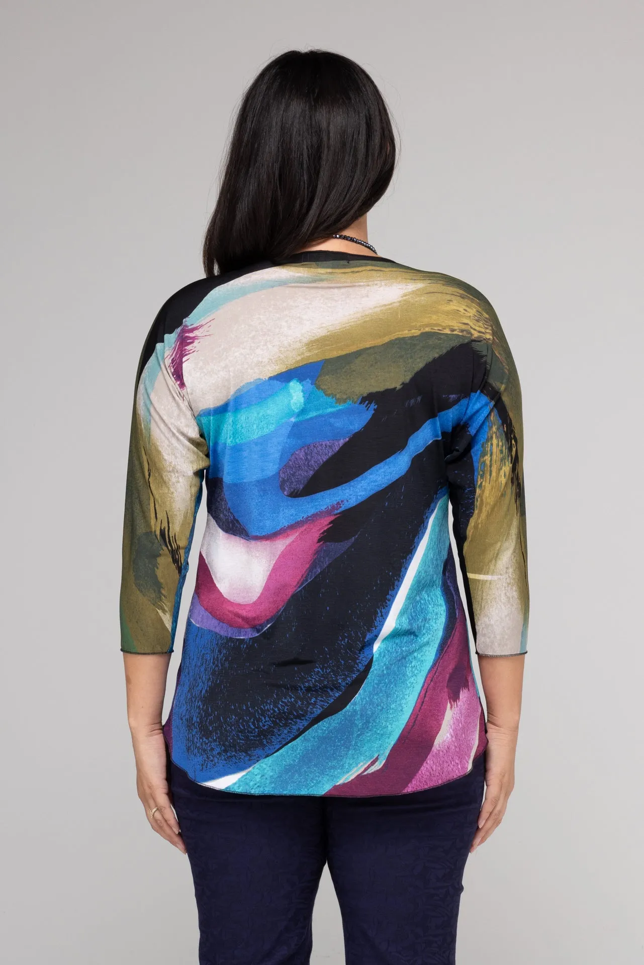 Paint Print 3/4 Sleeve Jersey Top