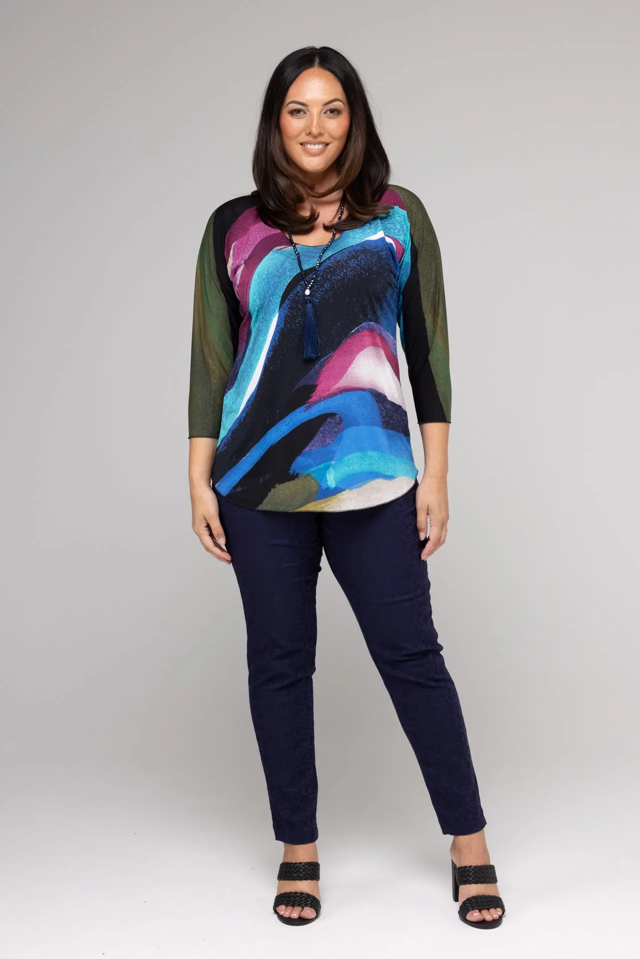 Paint Print 3/4 Sleeve Jersey Top