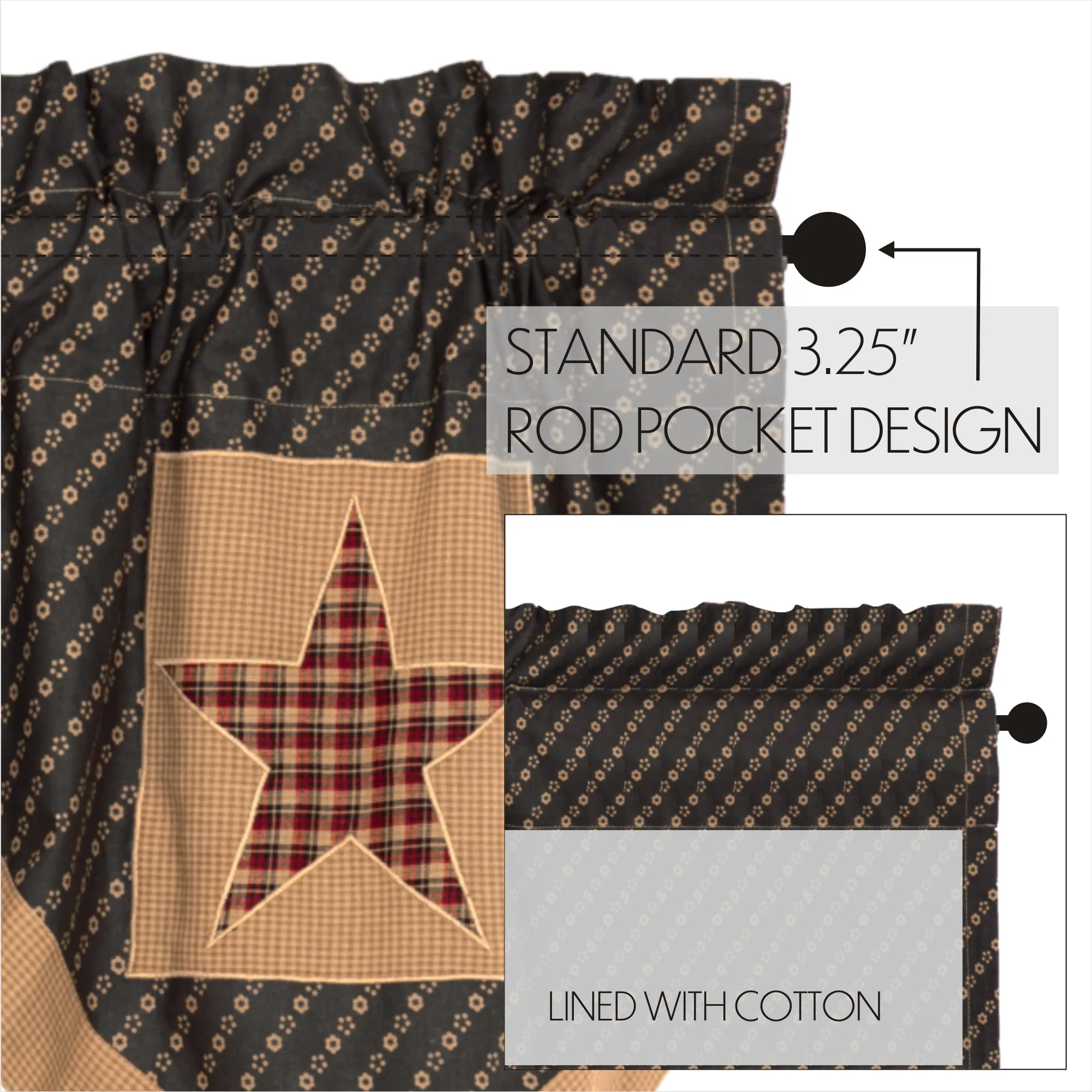 Patriotic Patch Star Block Valance Pleated