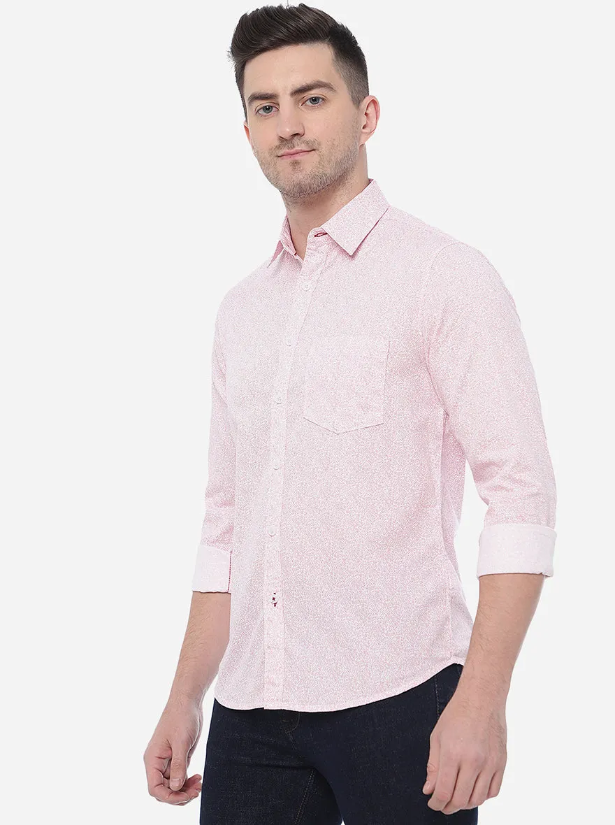 Pink & White Printed Slim Fit Semi Casual Shirt | Greenfibre