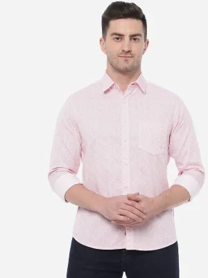 Pink & White Printed Slim Fit Semi Casual Shirt | Greenfibre