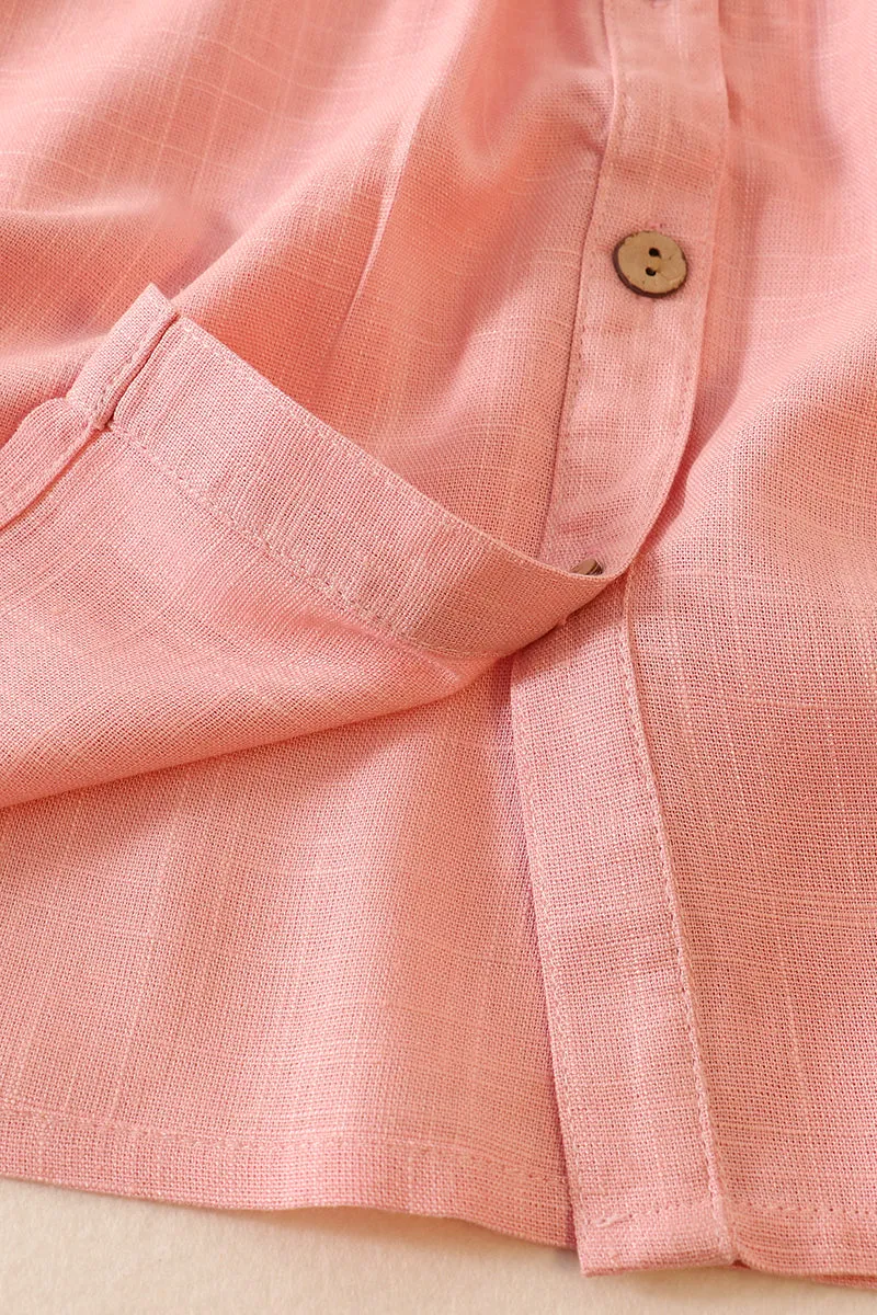 Pink linen button dress