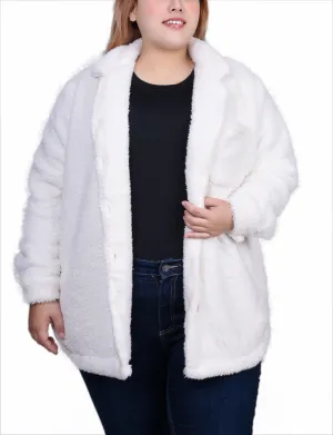 Plus Size Long Sleeve Button Front Sherpa Jacket