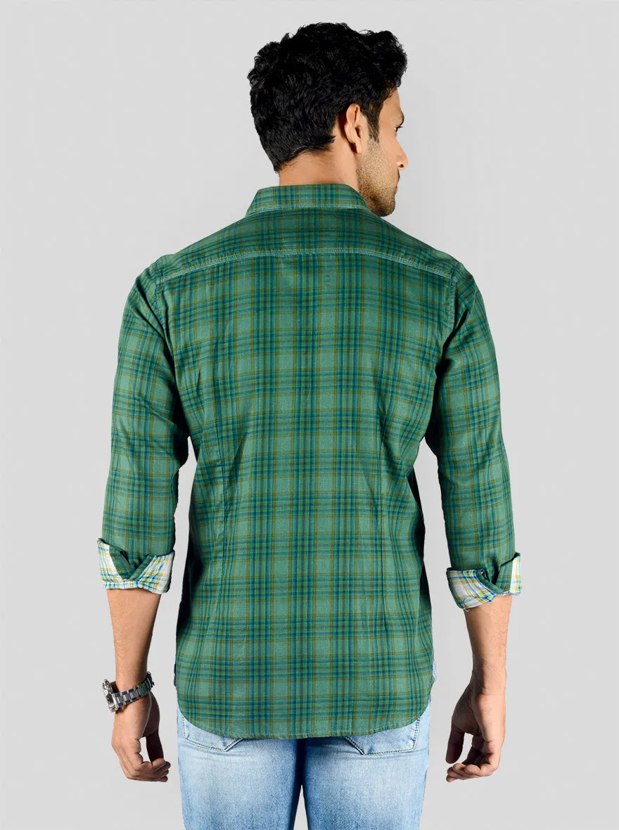 Posy Green & Blue Checked Slim Fit Casual Shirt | JadeBlue