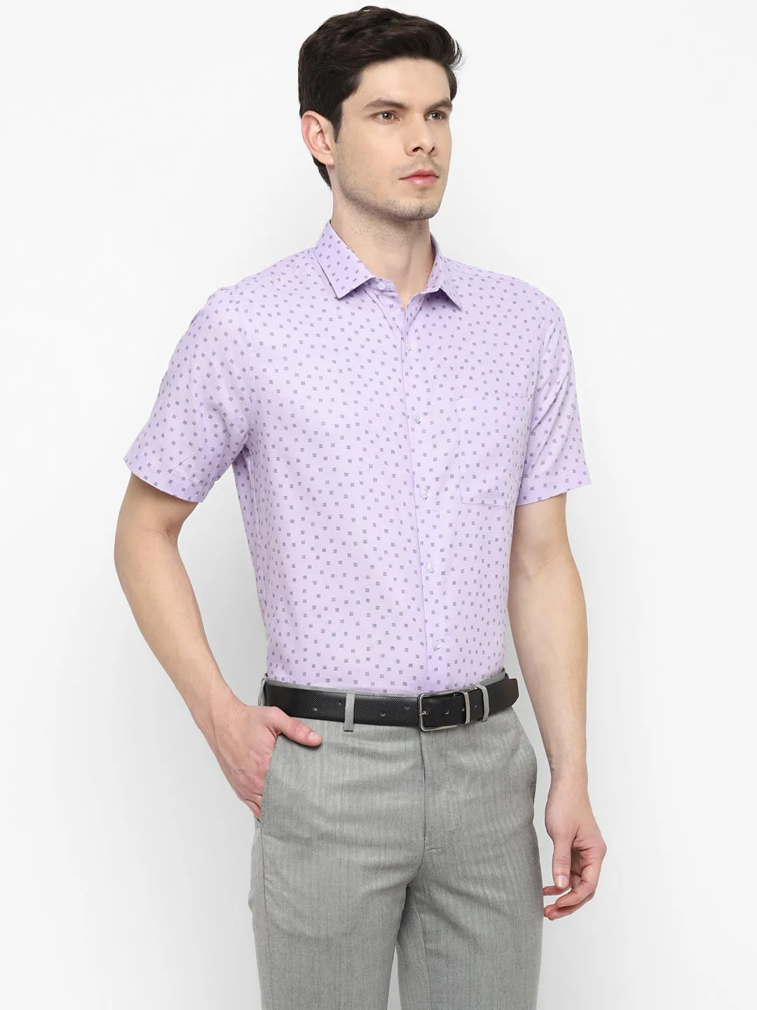 Printed Light Purple Regular Fit Formal Shirt