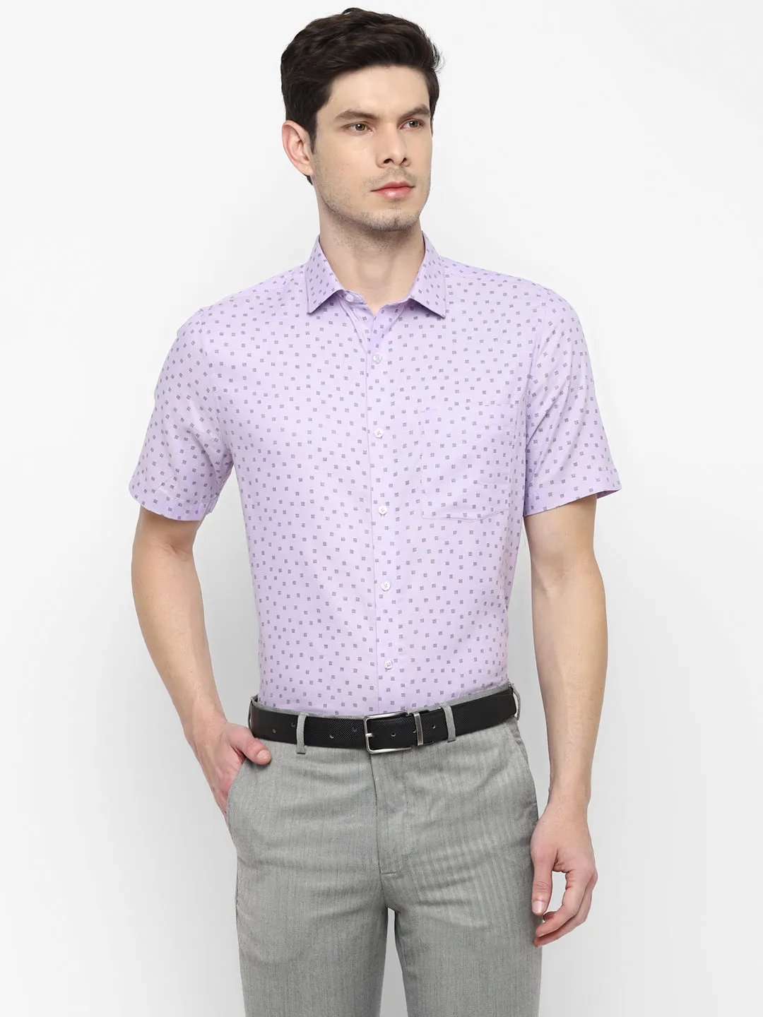 Printed Light Purple Regular Fit Formal Shirt