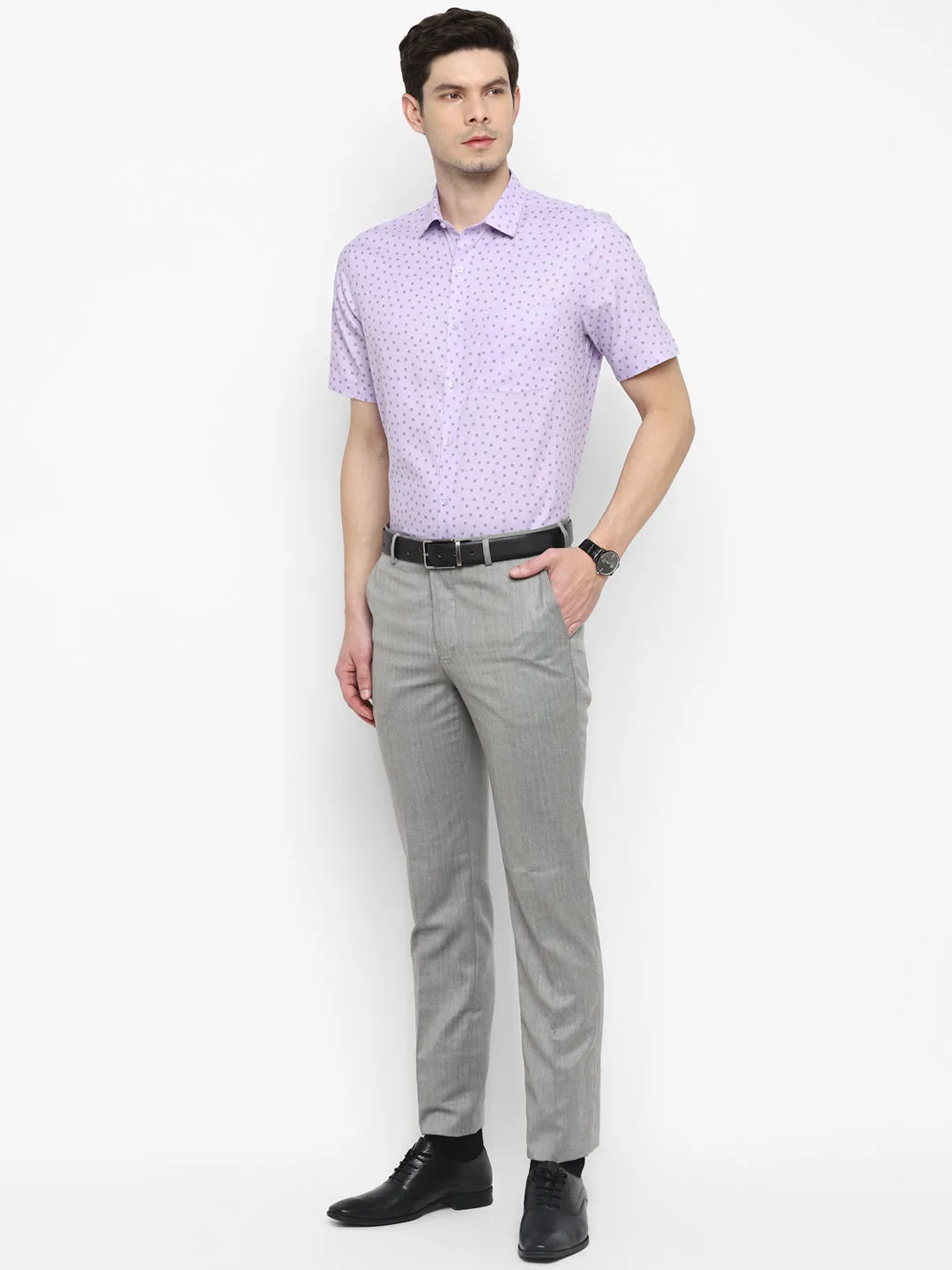 Printed Light Purple Regular Fit Formal Shirt