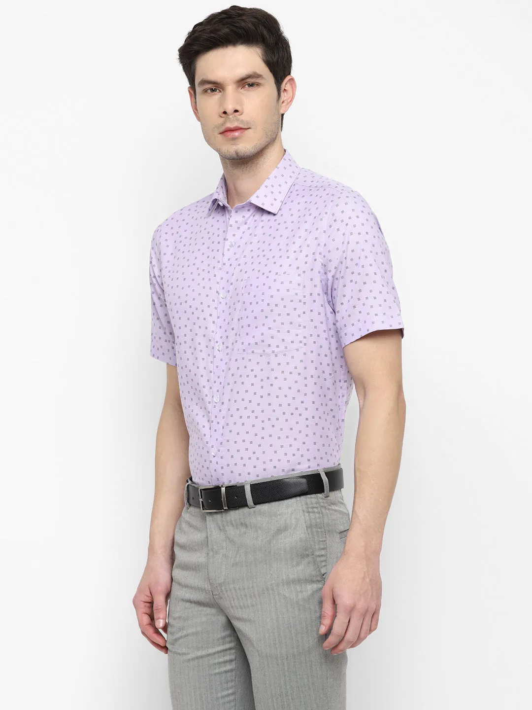 Printed Light Purple Regular Fit Formal Shirt