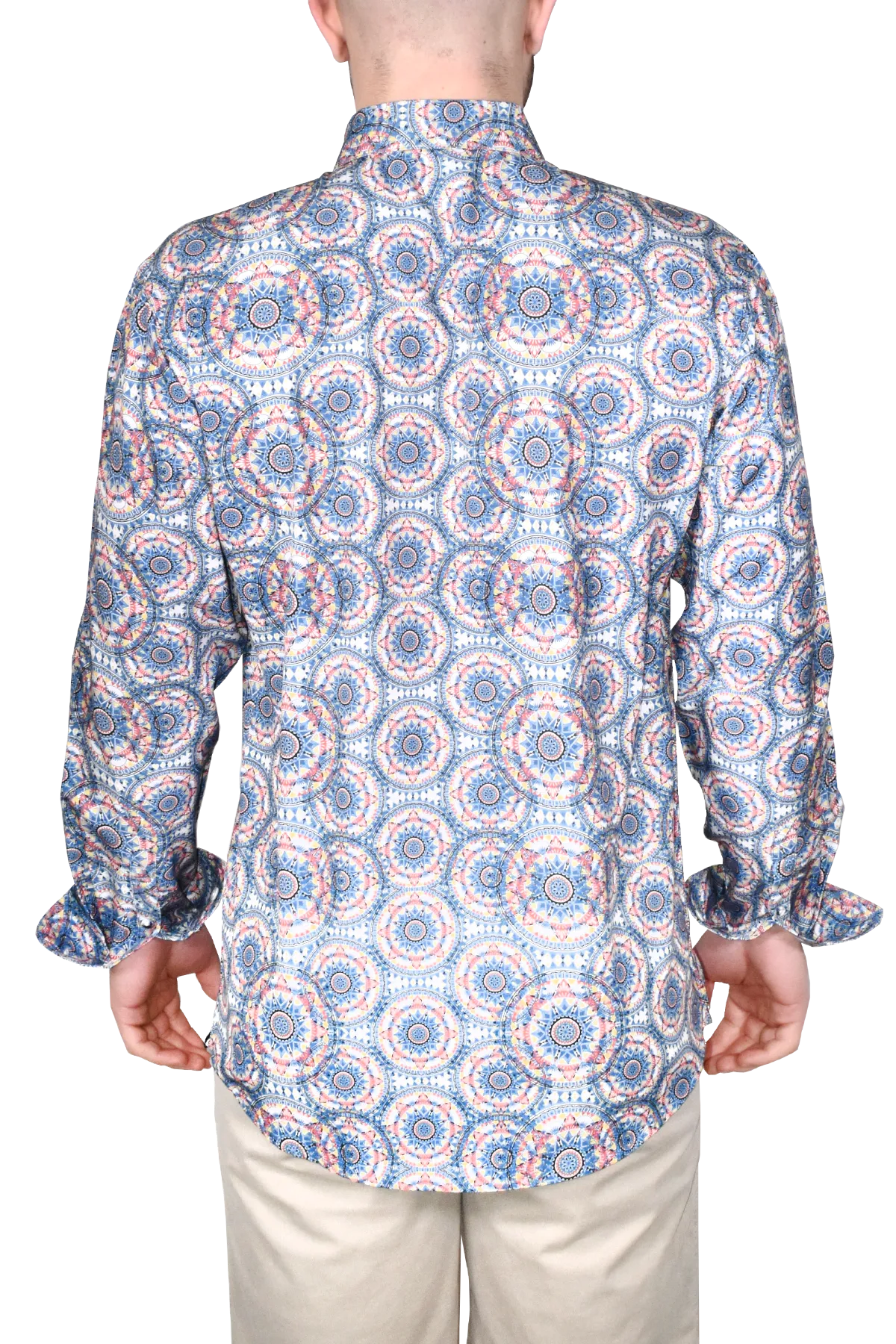 Printed Long Sleeve Woven Shirt, Navy Spirals