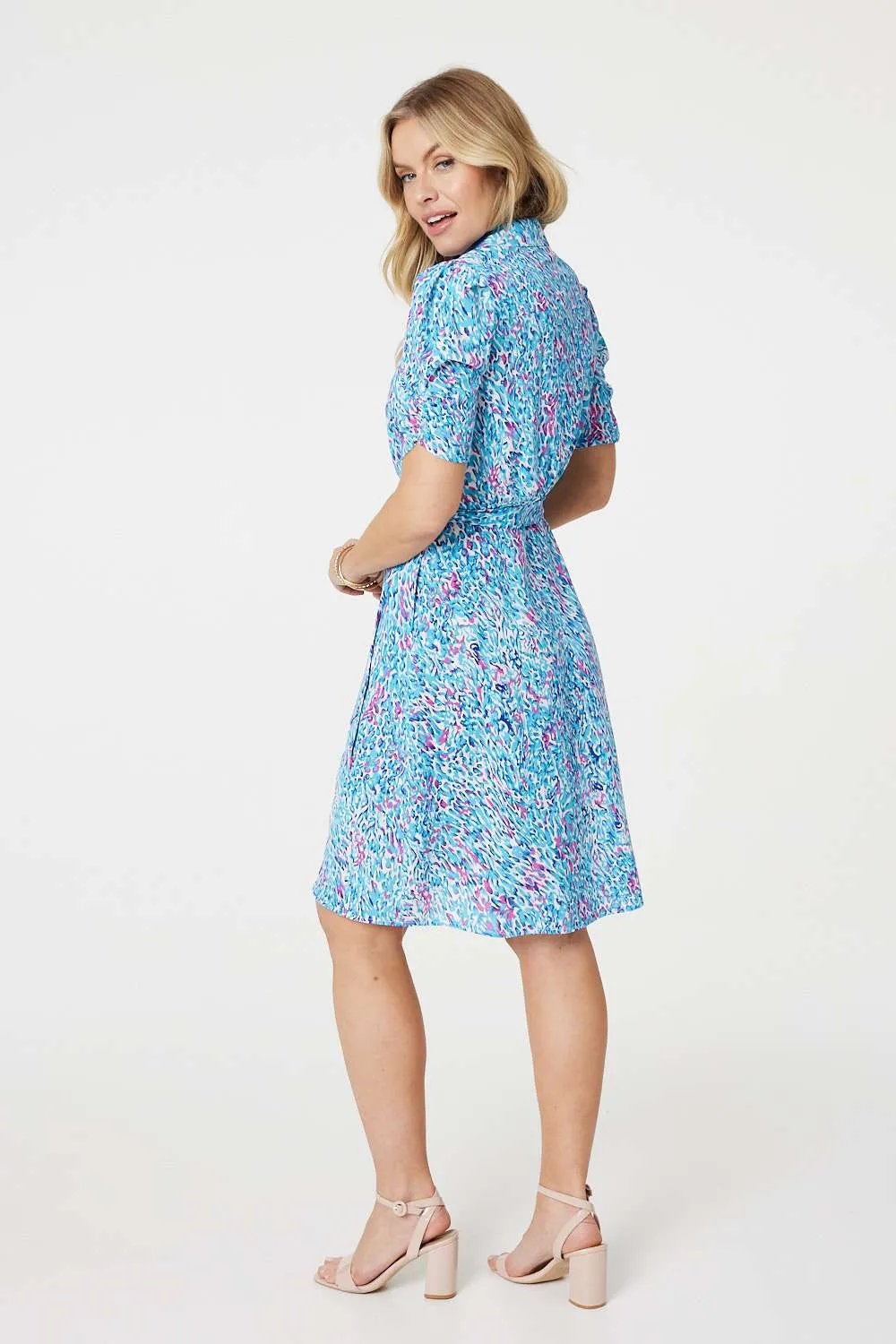 Printed Tie Waist Short Shirt Dress