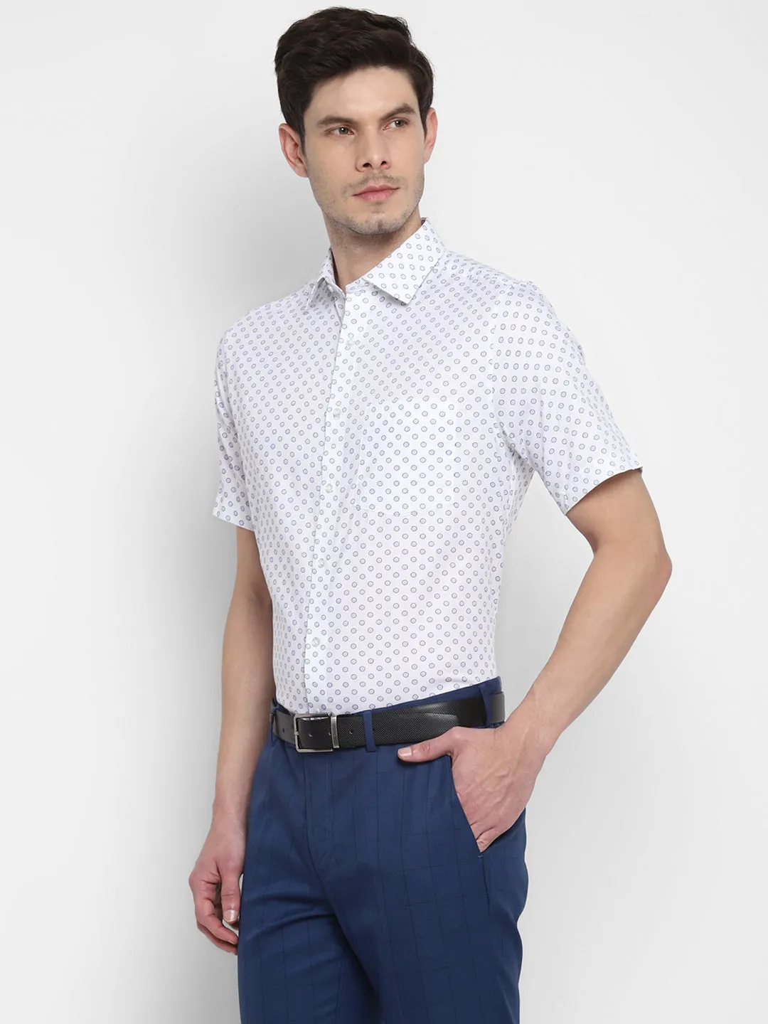 Printed White Regular Fit Formal Shirt