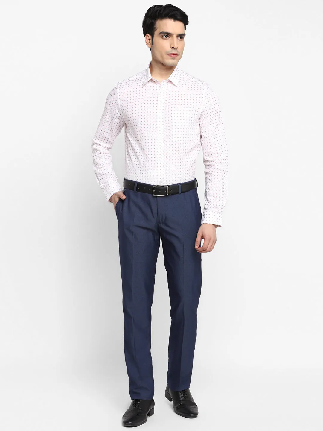 Printed White Slim Fit Formal Shirt