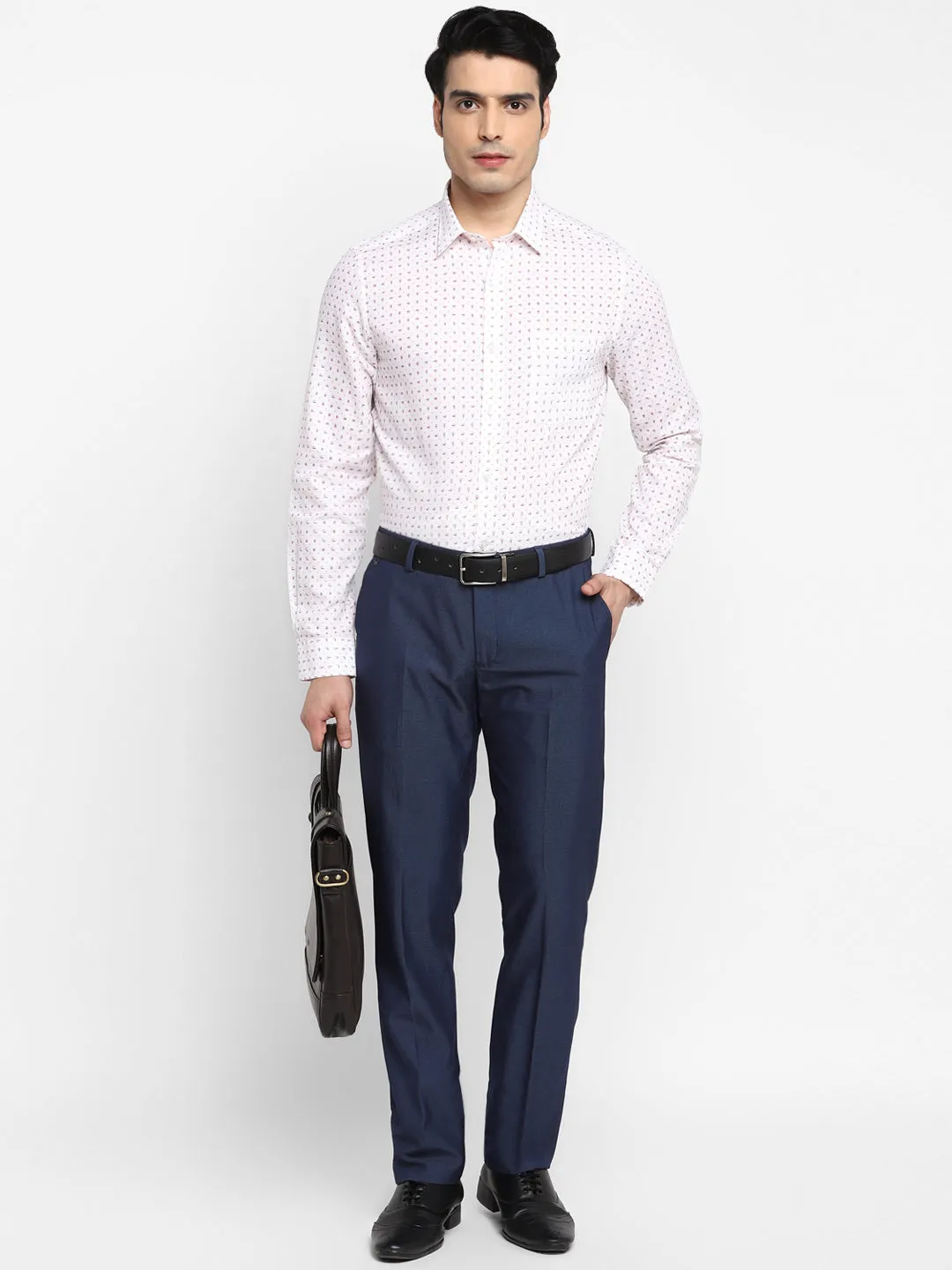 Printed White Slim Fit Formal Shirt