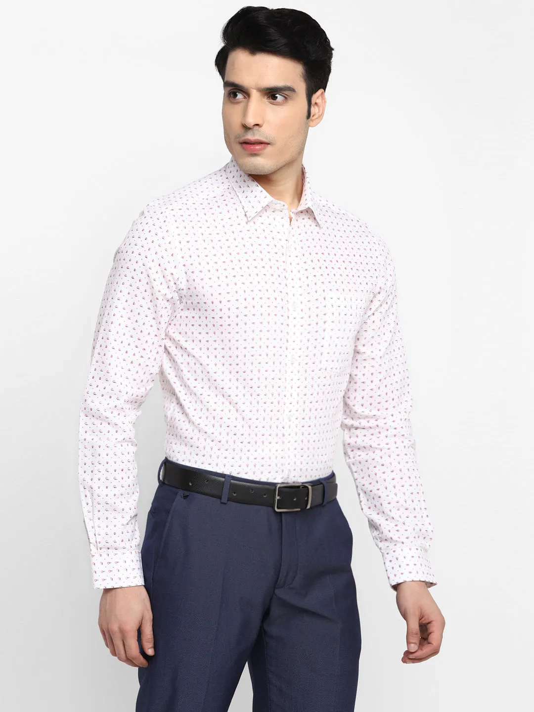 Printed White Slim Fit Formal Shirt