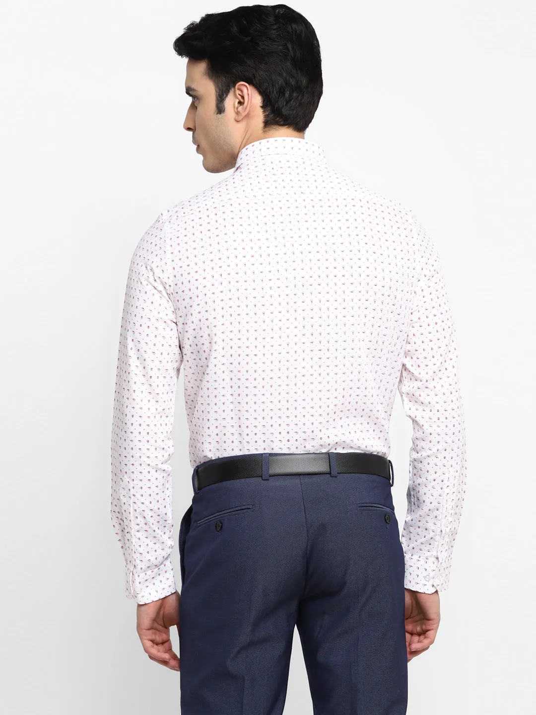 Printed White Slim Fit Formal Shirt