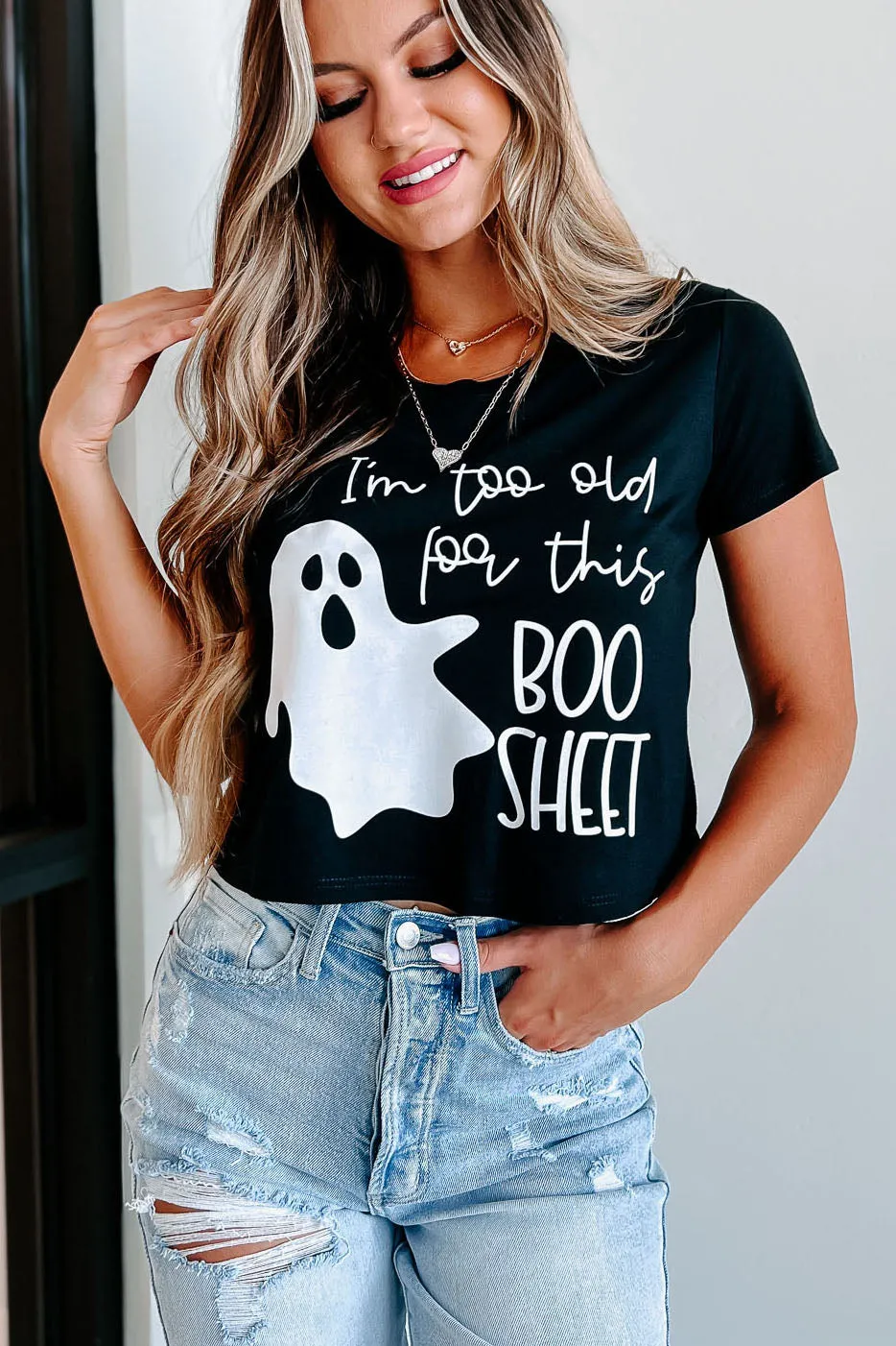 "Too Old For This Boo Sheet" Graphic - Multiple Shirt Options (Black) - Print On Demand