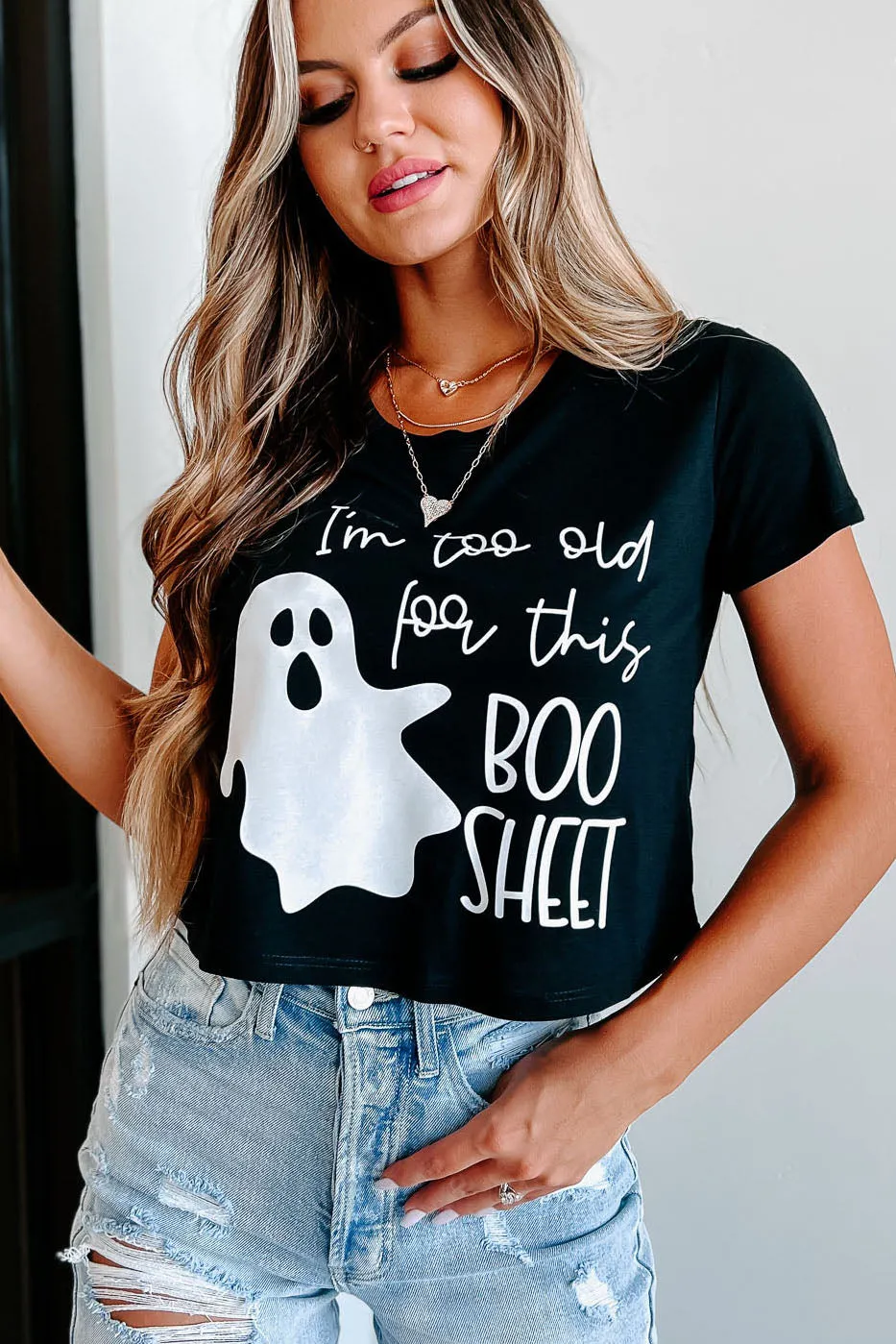 "Too Old For This Boo Sheet" Graphic - Multiple Shirt Options (Black) - Print On Demand