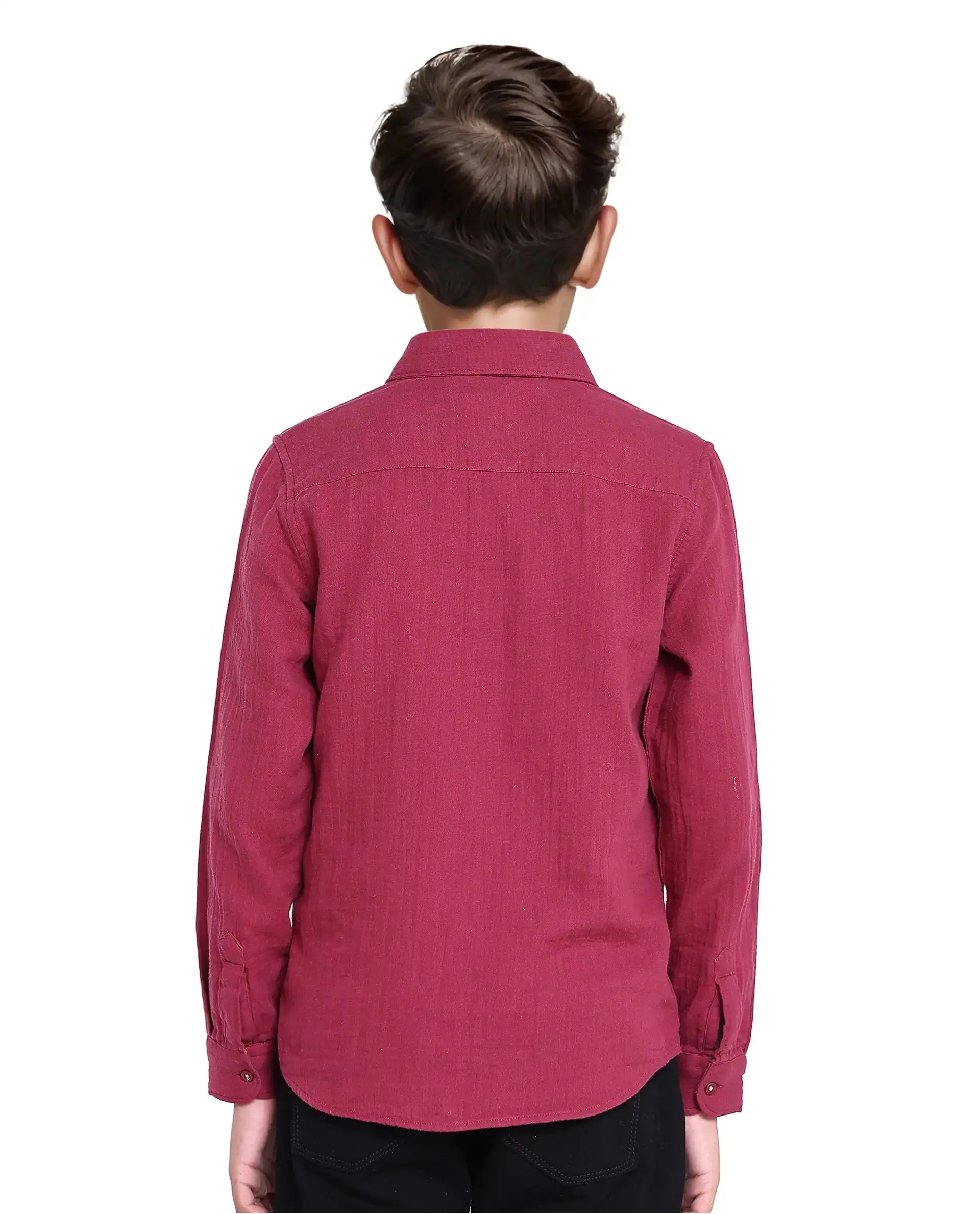 Rare Ones Kids Presto Maroon Cotton Full Sleeve Regular Fit Button Down Solid Shirt