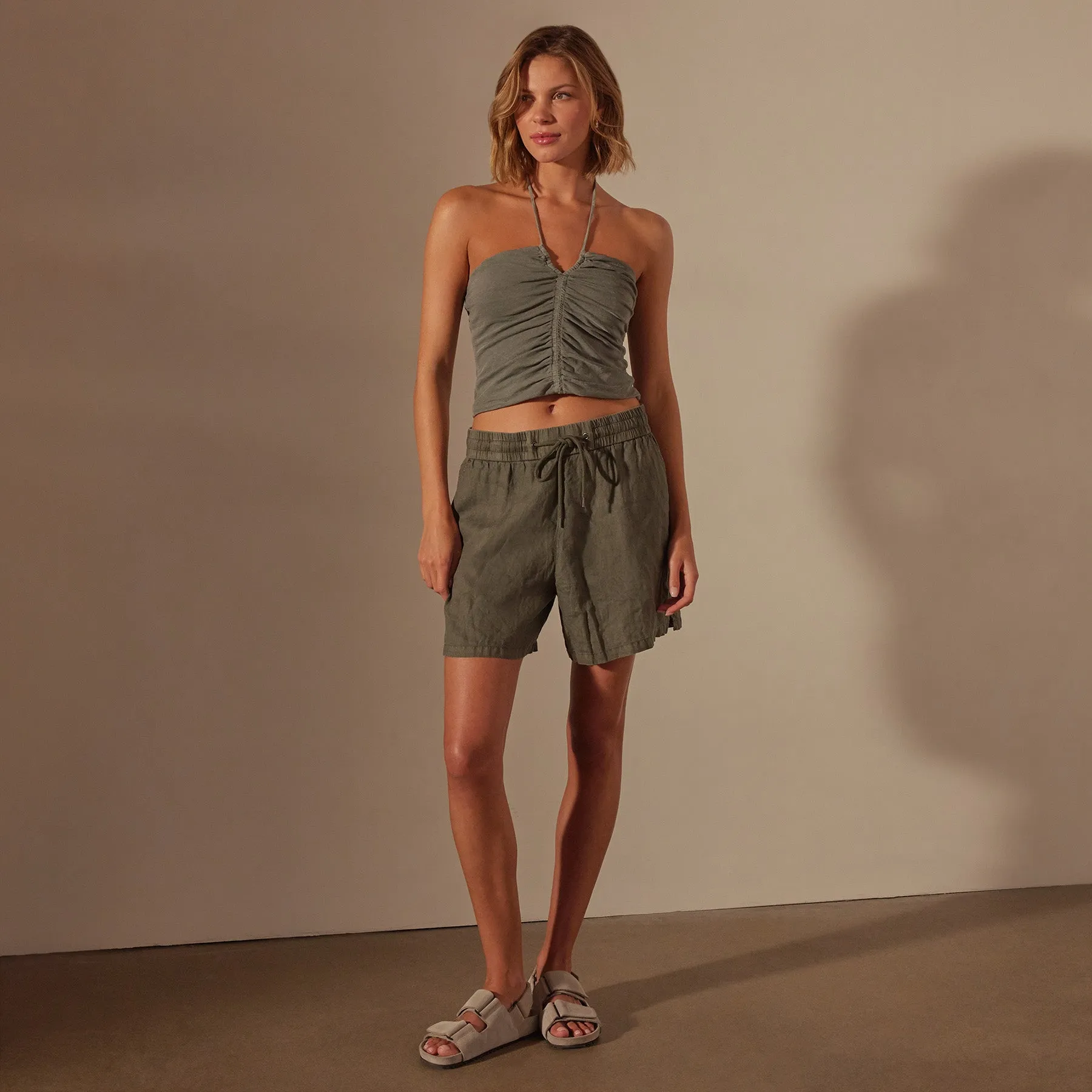 Relaxed Fit Linen Short - Palm Pigment