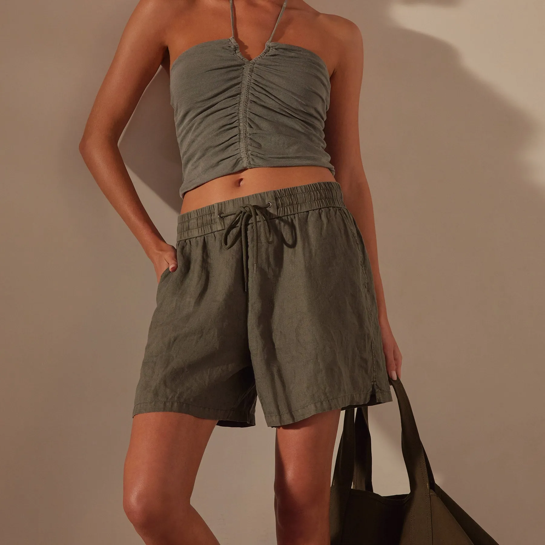 Relaxed Fit Linen Short - Palm Pigment