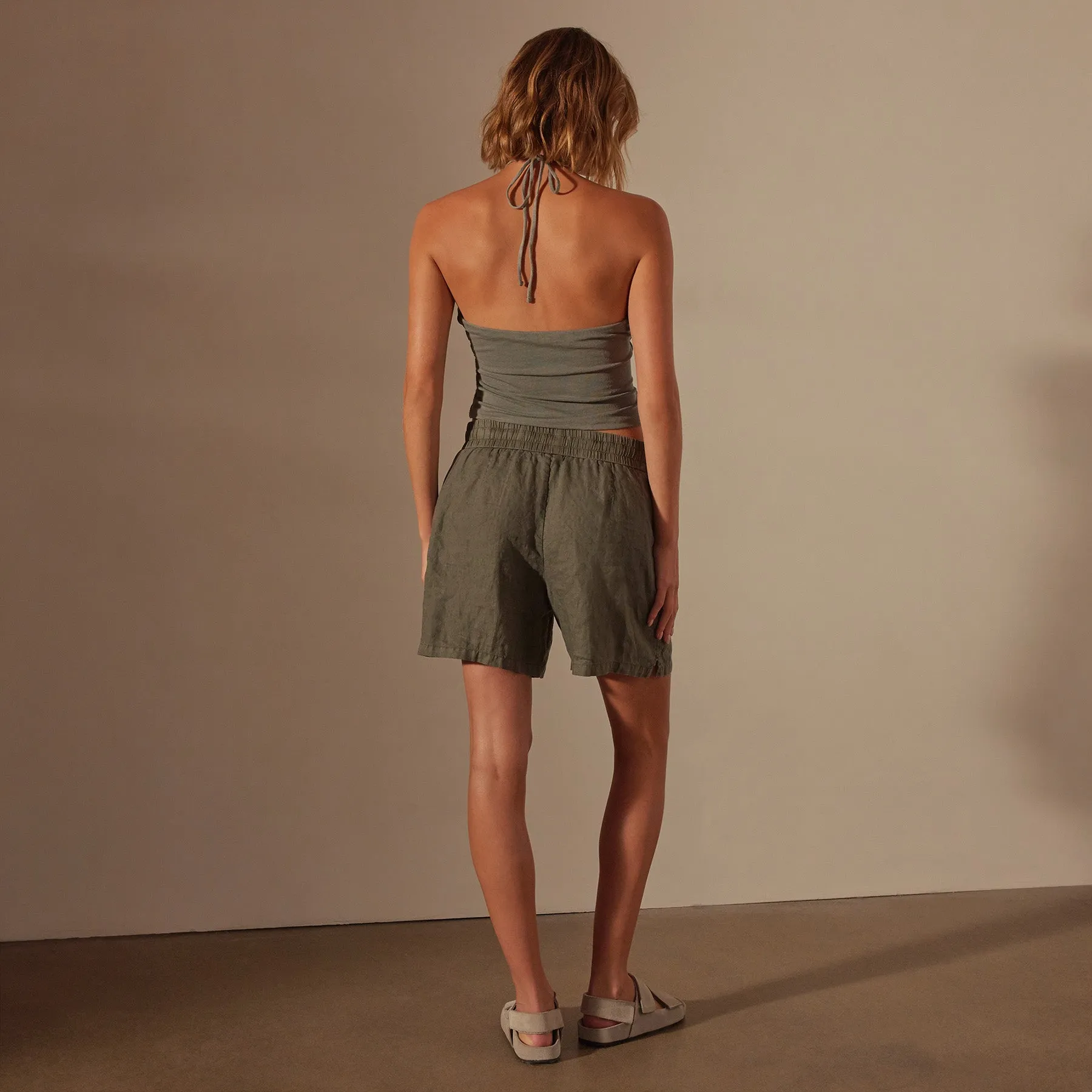 Relaxed Fit Linen Short - Palm Pigment