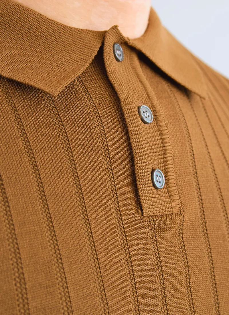 Ribbed Polo Shirt - Brown