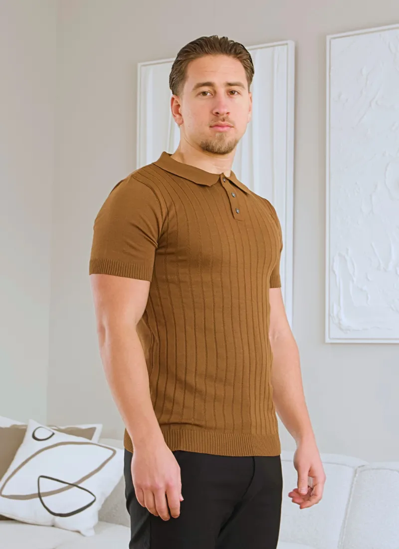 Ribbed Polo Shirt - Brown