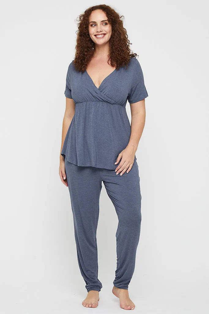 Short Sleeve Cross Front PJ Top - Twilight