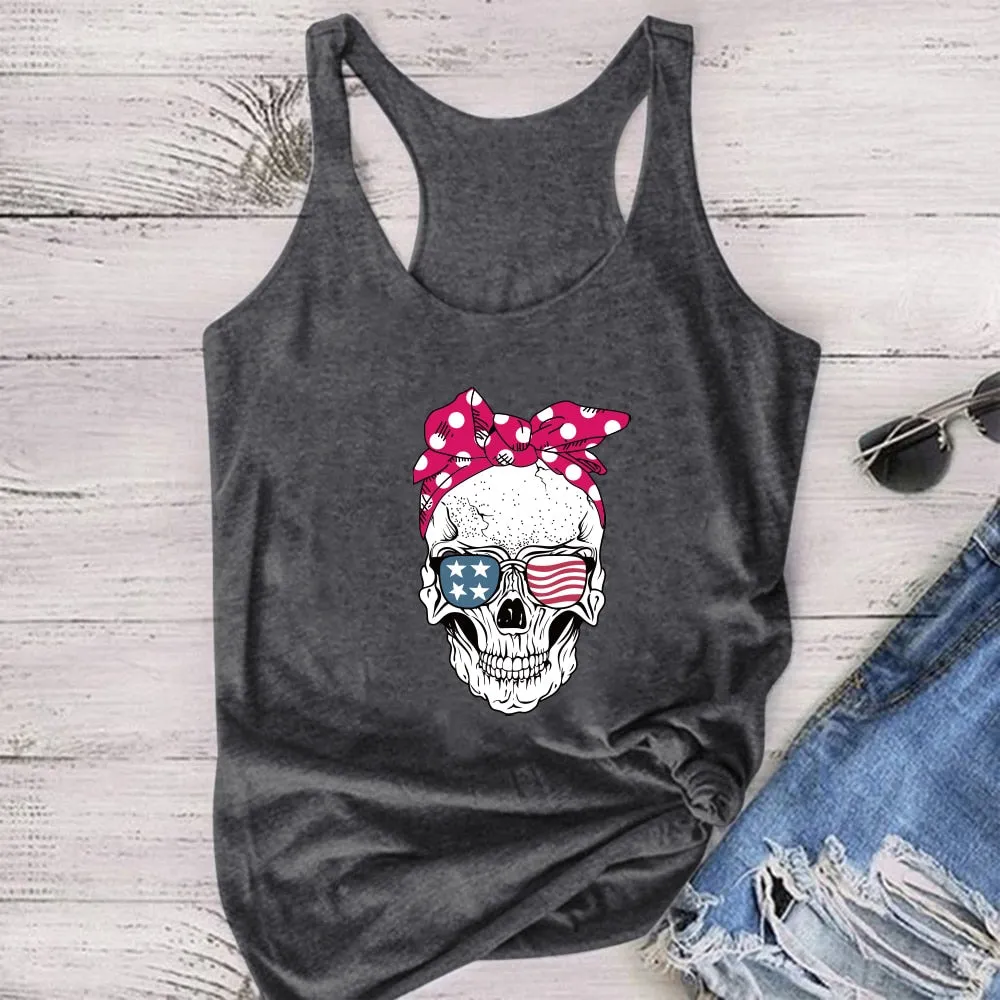 Skull Scarf Sunglasses Print Tank Top