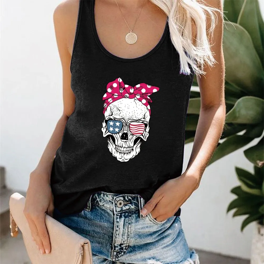 Skull Scarf Sunglasses Print Tank Top