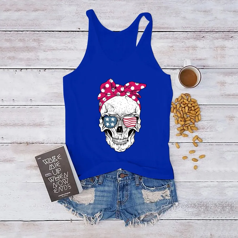 Skull Scarf Sunglasses Print Tank Top